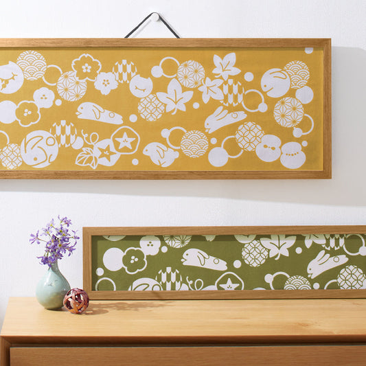 手ぬぐい タペストリ 縁起柄 伝統工芸 四季の雅オリジナル うさぎロゴ散らし(横)