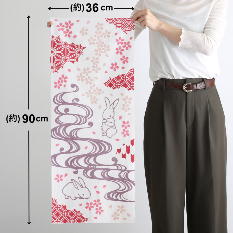手ぬぐい タペストリ 桜うさぎ 伝統工芸 四季の雅 4 月のお飾り柄 吉祥花見