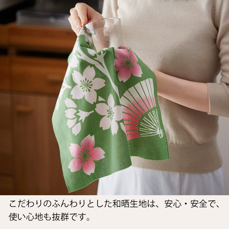 手ぬぐい タペストリ しだれ桜 伝統工芸 四季の雅オリジナル 春の花~桜鴬に扇
