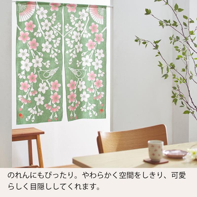手ぬぐい タペストリ しだれ桜 伝統工芸 四季の雅オリジナル 春の花~桜鴬に扇