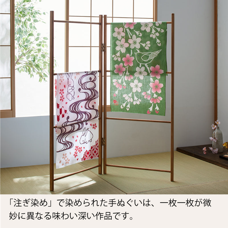 手ぬぐい タペストリ しだれ桜 伝統工芸 四季の雅オリジナル 春の花~桜鴬に扇